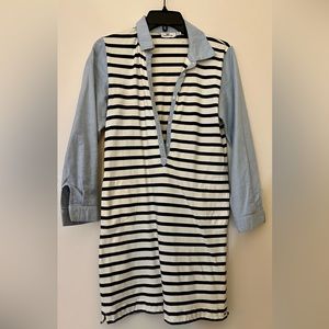 Vineyard Vines Girls Dress, Size Large XL (16) Cotton, Striped, Chambray Sleeves